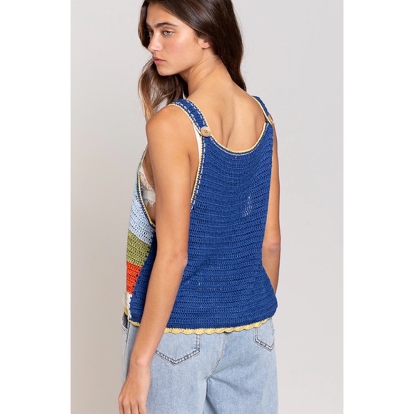 POL Blue Multi Striped Sleeveless Layering Sweater - Picture 9 of 11